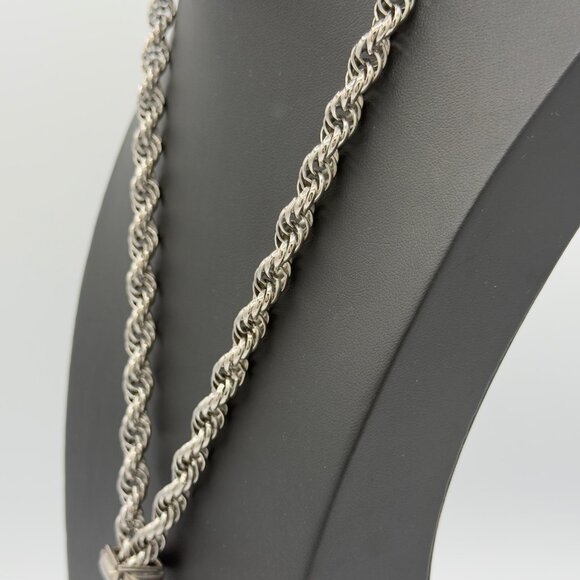 Vintage Silver Tone Long Twisted Rope Chain Necklace With Tassel Ends - Picture 6 of 13